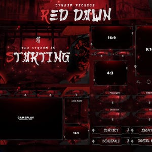 Red Dawn - Twitch Overlay - Animated Alerts - Animated Screens - Red Overlay - Stream Pack - Ninja - Dark Red - Abstract - Anime - Japanese