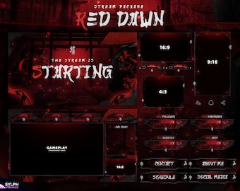 Red Dawn - Twitch Overlay - Animated Alerts - Animated Screens - Red Overlay - Stream Pack - Ninja - Dark Red - Abstract - Anime - Japanese