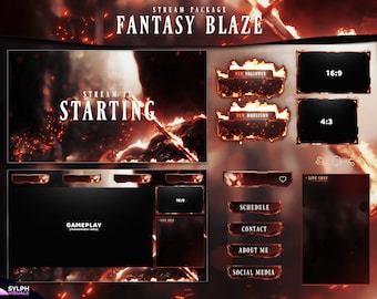 ストリーム パッケージ Fantasy Blaze - Twitch オーバーレイ - アニメーション アラート - アニメーション スクリーン - パネル - 赤いオーバーレイ - クリーン - 黒と赤