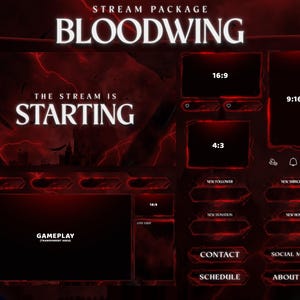 Bloodwing - Twitch Overlay - Animated Alerts - Animated Screens - Red Overlay - Stream Pack - Overlay - Gothic - Dark Red - Abstract - Anime