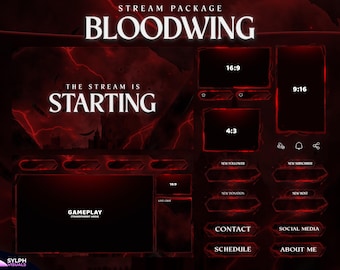 Bloodwing - Twitch Overlay - Animated Alerts - Animated Screens - Red Overlay - Stream Pack - Overlay - Gothic - Dark Red - Abstract - Anime