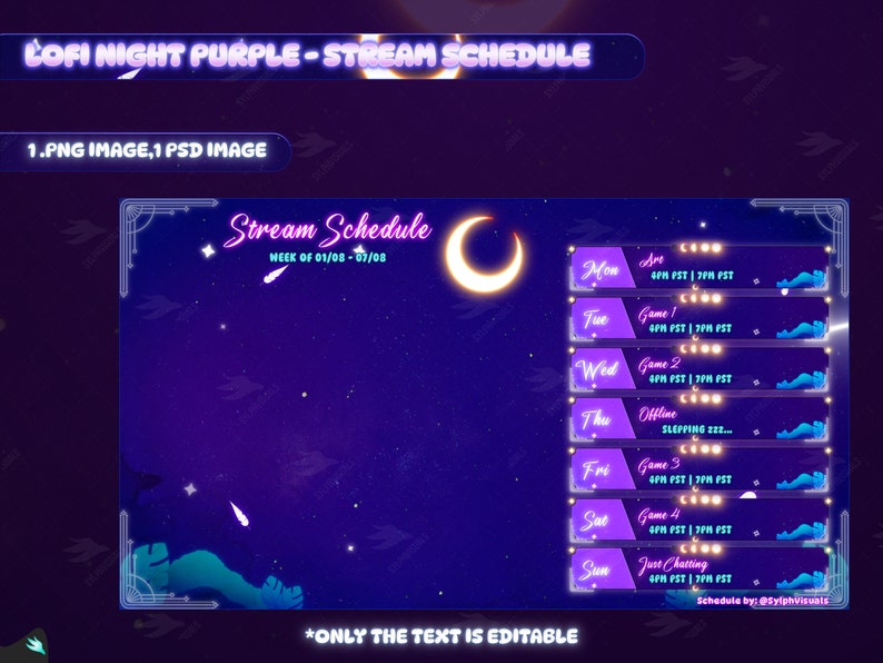 Lofi Night Stream Schedule | Schedule Twitch Template | Weekly Twitch ...