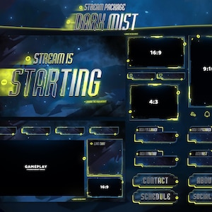 Dark Mist - Twitch Overlay - Animated Alerts - Animated Screens - Blue Overlay - Stream Pack - Clean Overlay - Panels - E-Sports - Abstract
