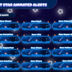 Alertas animadas de Twitch - Estrella nocturna - Alertas animadas - Alertas nocturnas - Alertas de transmisión - Superposición de cielo nocturno - Cielo estrellado - Azul