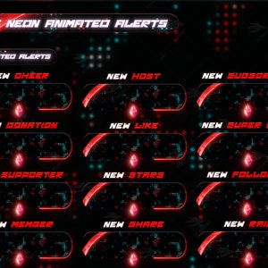 Twitch Animated Alerts - Shine Neon Red - Animated Alerts - Retro Alerts - Stream Alerts - 80s Alerts - Vaporwave - Red