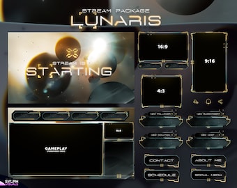 Lunaris - Twitch-overlay - Geanimeerde waarschuwingen - Geanimeerde schermen - Kosmische overlay - Stream Pack - Ruimte-overlay - Melkwegstelsel - Panelen - Planeten