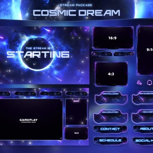 Cosmic Dream - Twitch Overlay - Animated Alerts - Animated Screens - Cosmic Overlay - Stream Pack - Space Overlay - Galaxy - Panels - Nebula