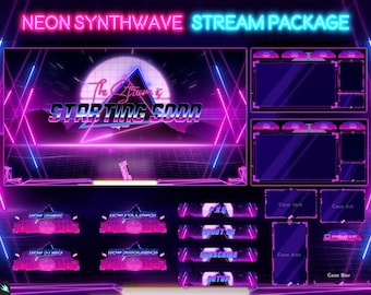 Stream Paket Neon Synthwave - Twitch Overlay - Animierte Alarme - Animierte Bildschirme - Panels - Ästhetik - Retro - Vaporwave - Lila
