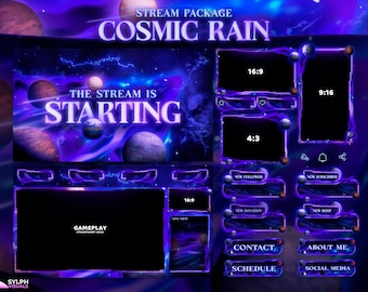 Trippy Space Animated Twitch Overlay Package for Obs/galaxy/alien/mars ...
