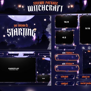 Stream Package Witchcraft - Twitch Overlay -  Animated Alerts - Halloween - Spooky - Witch - Dark Purple - Skull  - Mystical - Pumpkin