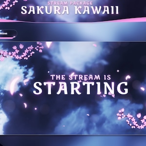 Twitch Overlay - Sakura Kawaii - Bildschirme Animiert - Ästhetisch - Kirschblüte - Lila - Spiel Overlay - Pink Overlay - Blossom Overlay