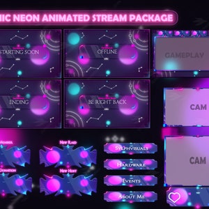 Stream Package Cosmic Light - Twitch Overlay -  Animated Alerts - Animated Screens  - Panels - Nebula - Galaxy Overlay - Neon - Purple
