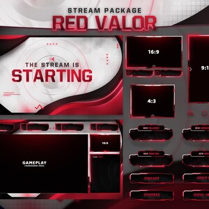 Red Valor - Twitch Overlay - Animated Alerts - Animated Screens - Red Overlay - Stream Pack - Clean Overlay - Panels - E-Sports - Clean