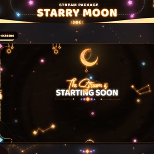 Twitch Overlay Starry Moon - Twitch Overlay - Alertas animadas - Pantallas animadas - Paneles - Night Star - Estética - Marrón