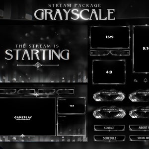 Grayscale - Twitch Overlay - Animated Alerts - Animated Screens - Dark Overlay - Stream Pack - Black & White - Gray - Panels - Abstract