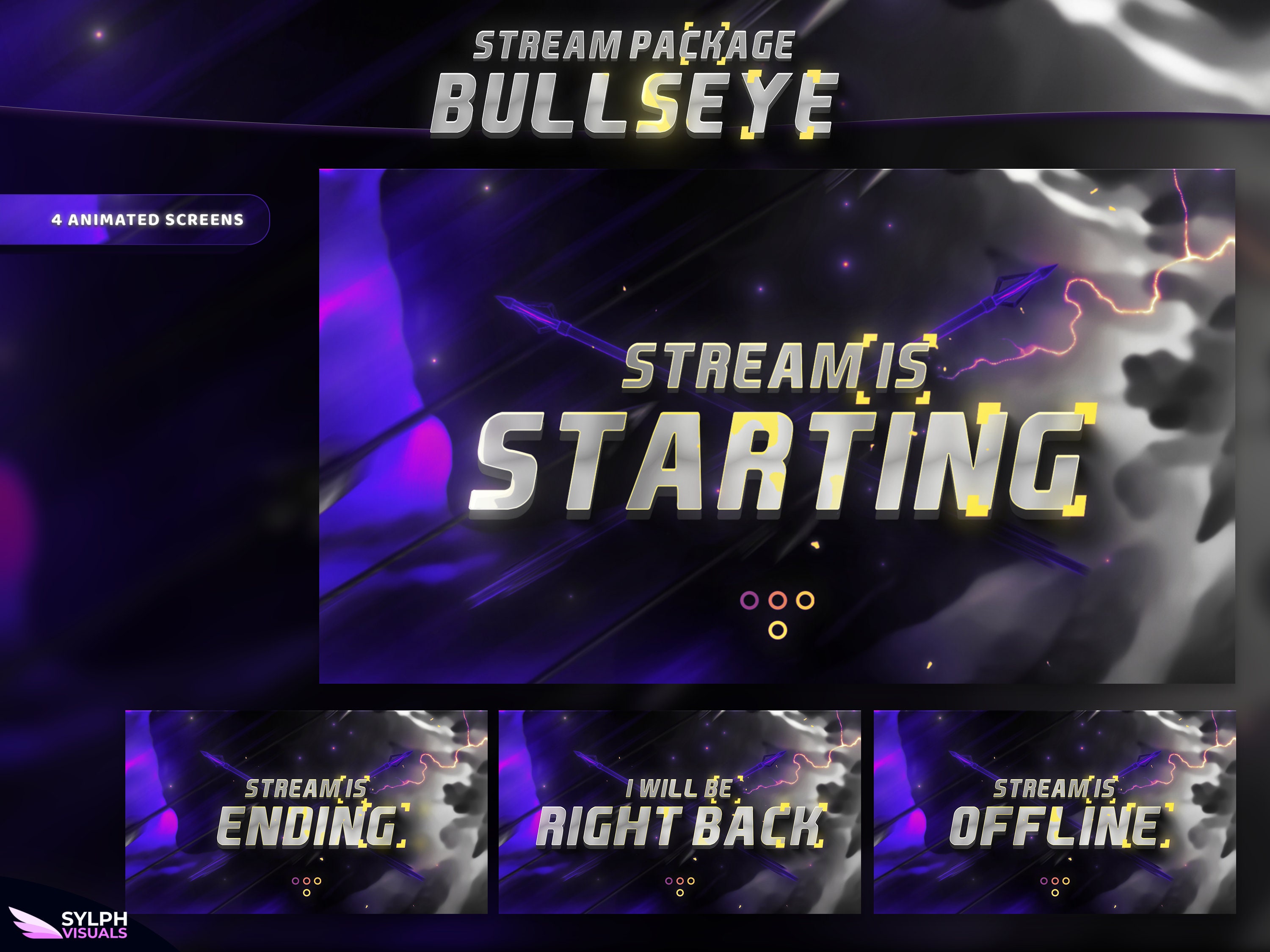 Overlay Bull Bullseye - Twitch Overlay - Animated Alerts - Animated Screens - Purple ...