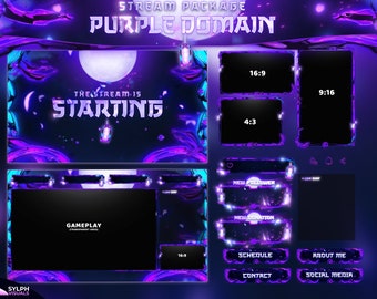 Purple Domain - Twitch Overlay -  Animated Alerts - Animated Screens  - Panels - Anime Stream Pack - Dark Anime  - Purple