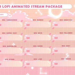 Twitch Animated Alerts - Lunar Lofi - Animated Alerts - Retro Alerts - Stream Alerts - Kawai Alerts - Cute Alerts - Aesthetic - Pink