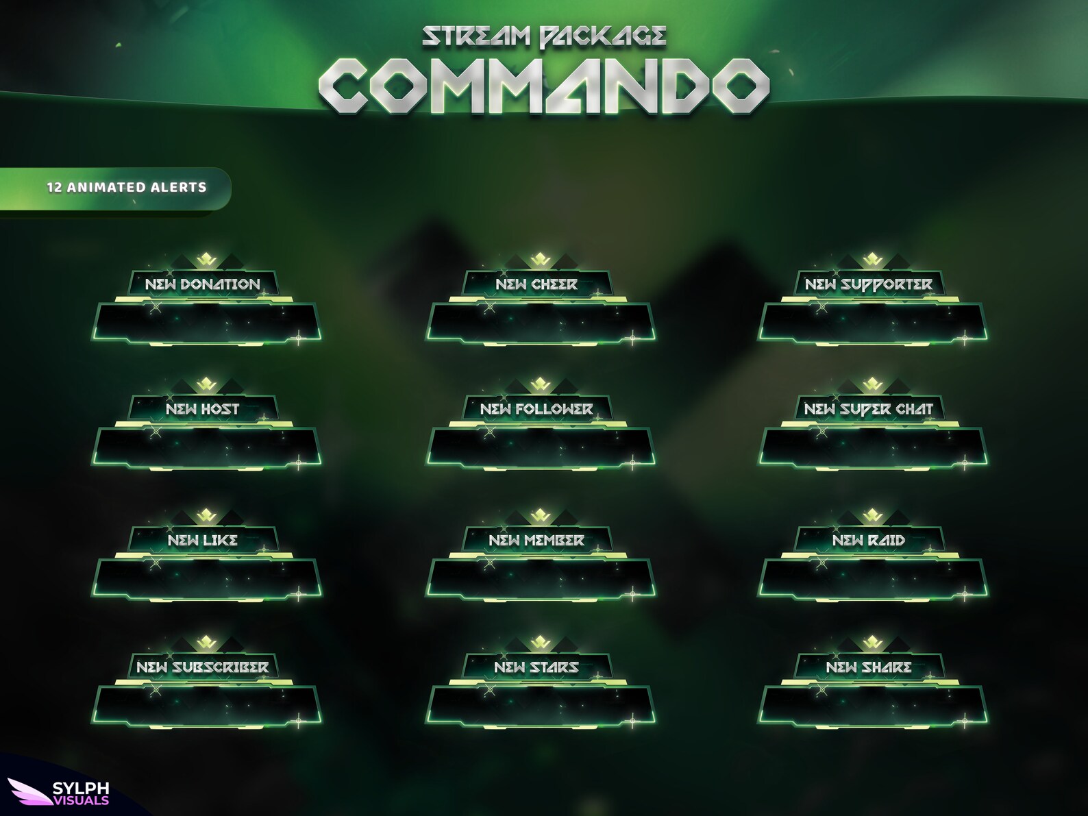 Commando - Twitch Overlay - Animated Alerts - Animated Screens - Green ...