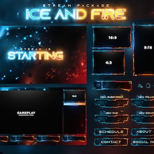 Ice and Fire - Twitch Overlay - Animated Alerts - Animated Screens - Fire Overlay - Stream Pack - Ice  Overlay - Panels - Blue & Red - Blaze