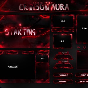 Crimson Aura - Superposición de Twitch - Alertas animadas - Pantallas animadas - Paneles - Anime Stream Pack - Anime oscuro - Rojo