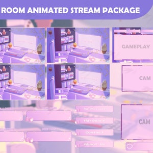 Stream Package Lofi Room - Twitch Overlay -  Animated Alerts - Animated Screens  - Panels - Aesthetic  - Retro Gamer - Gameplay - Purple