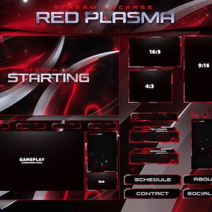 Stream Package Red Plasma - Twitch Overlay -  Animated Alerts - Animated Screens  - Panels - Red Package - Clean- Red