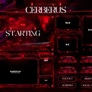 Cerberus - Superposición de Twitch - Alertas animadas - Pantallas animadas - Superposición roja - Paquete de transmisión - Superposición de anime - Hades - Rojo oscuro - Llama