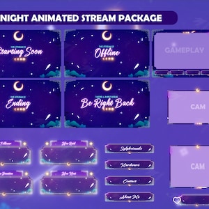 Stream Package Lofi Night - Twitch Overlay -  Animated Alerts - Animated Screens  - Panels - Aesthetic  - Galaxy Overlay - Gameplay - Purple