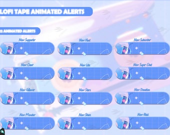 Alertas animadas de Twitch - Cinta Lofi - Alertas de transmisión - Alertas animadas - Alertas lofi - Alertas lindas - Alertas de Twitch - Azul - Alertas azules