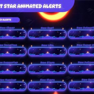 Alertas animadas de Twitch - Estrella nocturna - Alertas animadas - Alertas nocturnas - Alertas de transmisión - Superposición de cielo nocturno - Cielo estrellado - púrpura