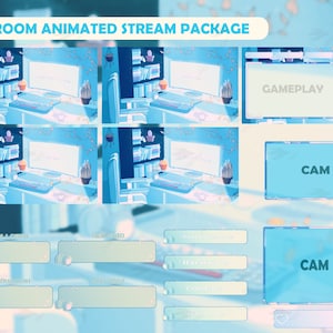 Stream Package Lofi Room - Twitch Overlay -  Animated Alerts - Animated Screens  - Panels - Aesthetic  - Retro Gamer - Gameplay - Blue