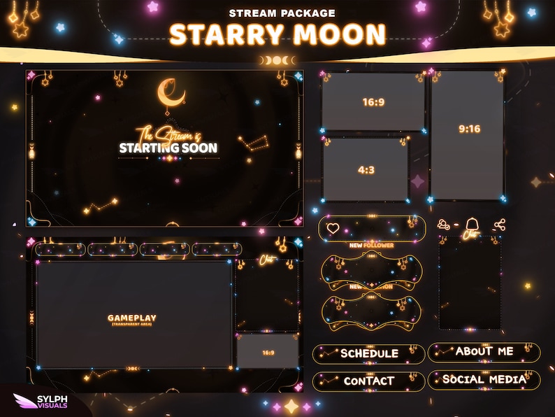 Stream Package Starry Moon - Twitch Overlay - Animated Alerts ...