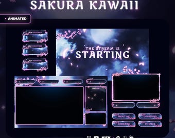 Stream Package Sakura Kawaii - Twitch Overlay -  Animated Alerts - Animated Screens  - Panels - Cherry Blossom - Aesthetic - Pink