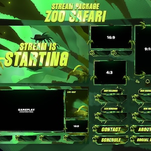 Zoo Safari - Twitch Overlay - Animated Alerts - Animated Screens - Green Overlay - Stream Pack - Wild - Farm - Fantasy - Adventure - RPG