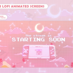 Twitch Overlay - Lunar Lofi - Screens Animated - Aesthetic - Retro Gamer - GamePad - Kawaii Animated - Pink