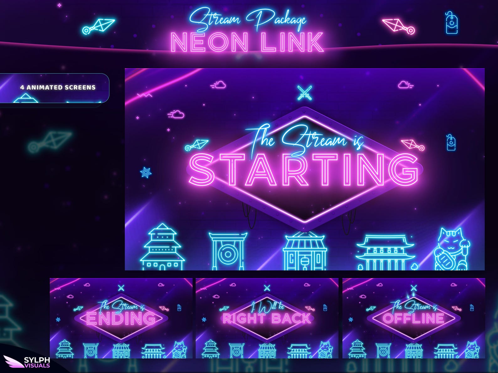 Neon Link - Twitch Overlay - Animated Alerts - Animated Screens - Neon ...