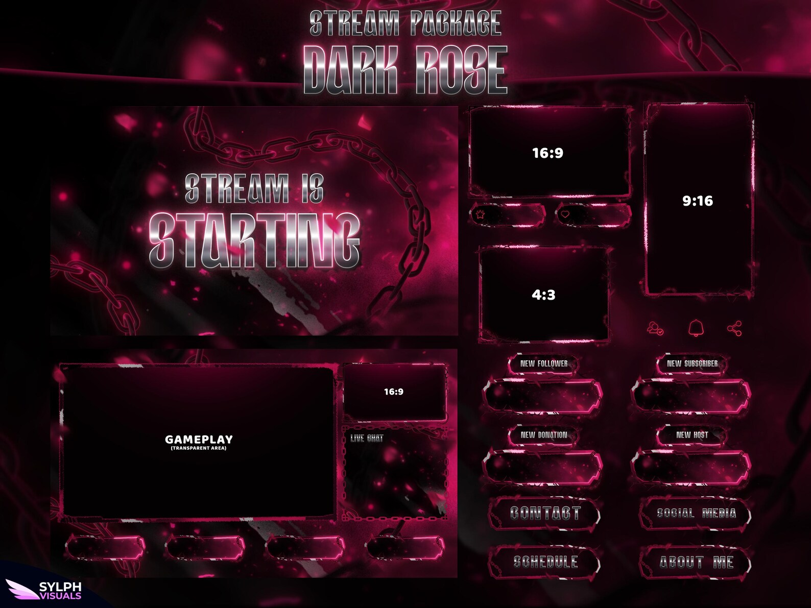Dark Rose - Twitch Overlay - Animated Alerts - Animated Screens - Red ...