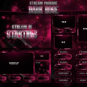 Dark Rose - Twitch Overlay - Animated Alerts - Animated Screens - Red Overlay - Stream Pack - Rose - Minimalist - Abstract - Gothic - Vtuber