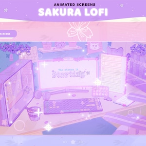 Twitch Overlay - Sakura Lofi Purple - Screens Animated - Cherry Blossom - Purple - Game Overlay - Purple Overlay - Blossom Overlay