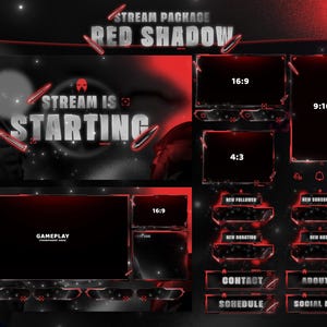 Red Shadow - Twitch Overlay - Animated Alerts - Animated Screens - Dark Overlay - Stream Pack - Shooter - Minimalist - Abstract - FPS - Aim