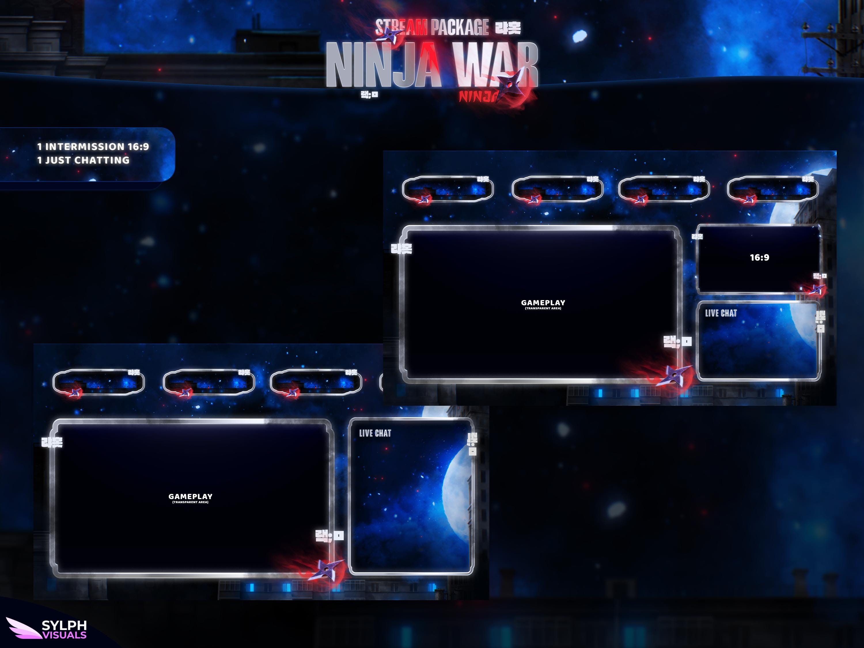Ninja War - Twitch Overlay - Animated Alerts - Animated Screens - Blue ...