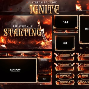 Ignite - Twitch Overlay - Alertas animados - Telas animadas - Escuro - Pacote de transmissão - Fire Overlay - Pacote de jogo RPG - Fantasia - Fogo - Vermelho