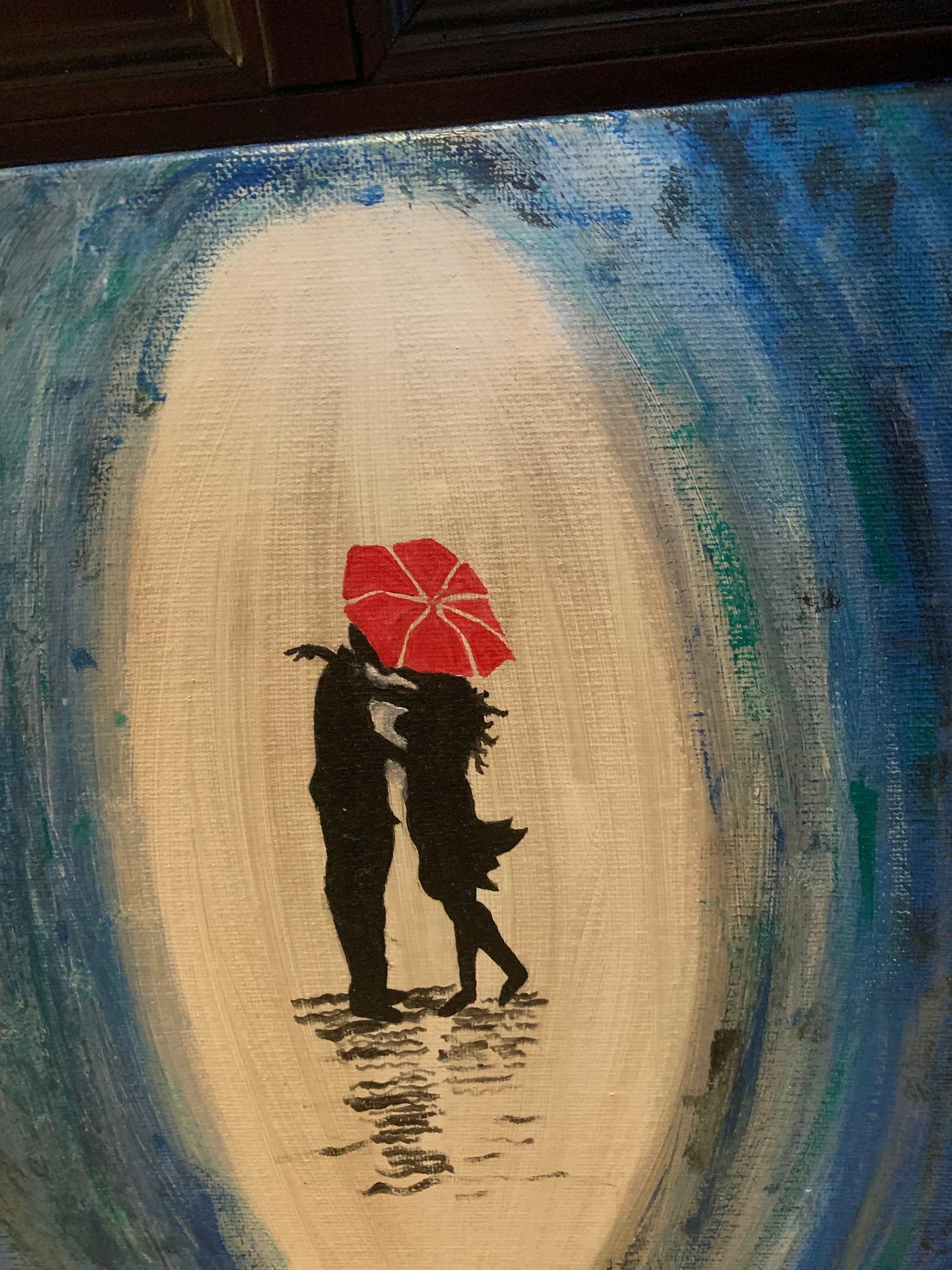 Couple under umbrella in rain acrylic painting Etsy