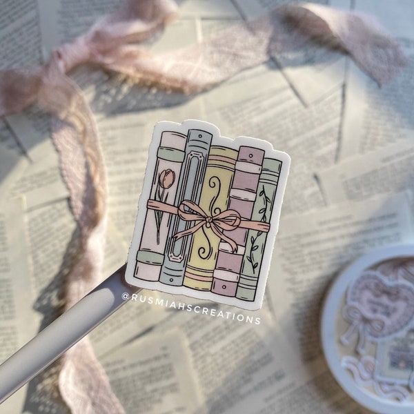 Books Wrapped In A Bow Vinyl Sticker | Coquette | Waterproof Sticker | Book Lover | Bookish | Bookworm | Pink Bows | Reader | Gift