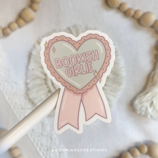 Bookish Girlie Vinyl Sticker | Book Club | Waterproof & Weatherproof Sticker | Ribbon | Book Lover | Bookworm | Pink | Reader | Gift