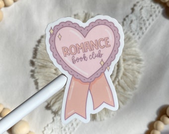 Romance Book Club Vinyl Sticker | Waterproof & Weatherproof Sticker | Ribbon | Book Lover | Bookish | Bookworm | Pink | Reader | Gift