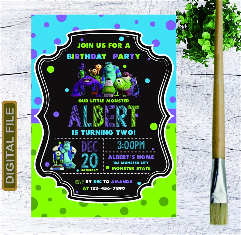 Monster Inc Invitations Monster Inc Birthday Party Monster Etsy