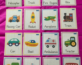 Transport Flashcards, Learning Cards,