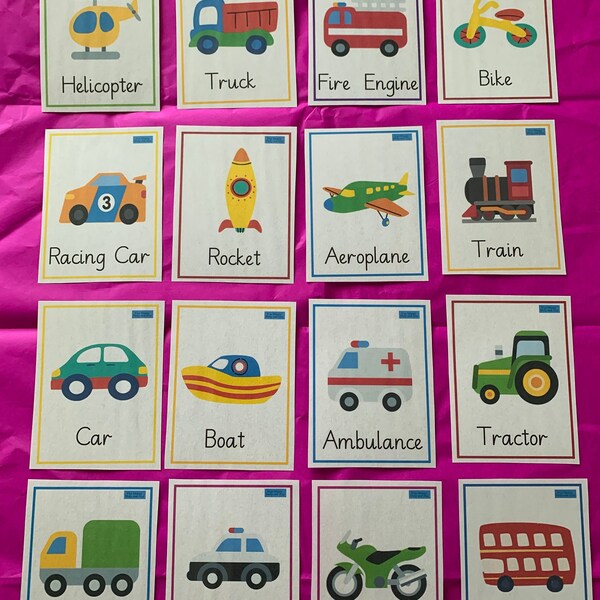 Transport Flashcards, Learning Cards,